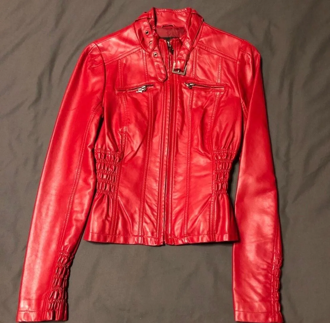 dark red Leather Motorcycle Jacket - Image 5