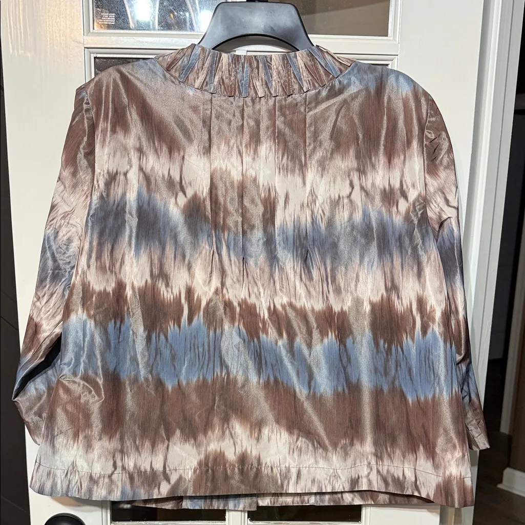 CHICO'S Brown & Blue Tie-Dye Lightweight Jacket Blazer Topper Size Large 12 - Image 13