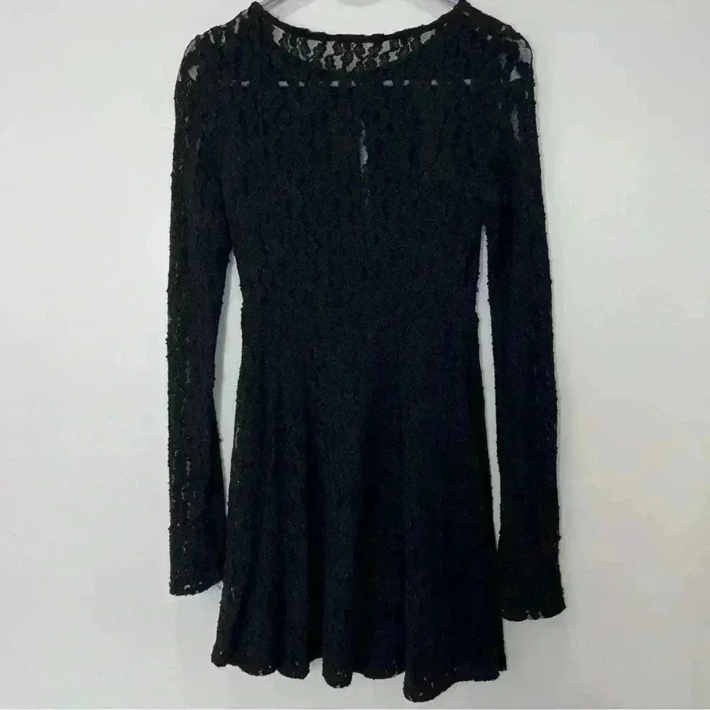 FREE PEOPLE‎ Black Teen Witch Corded Lace Fit & Flare Keyhole Cut-out Dress XsTP - Image 6