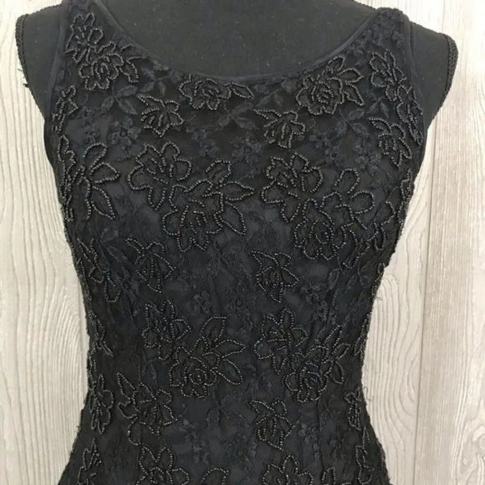 Vintage beaded floral Carmen Marc valvo sleeveless evening dress ball gown 8 - Image 2