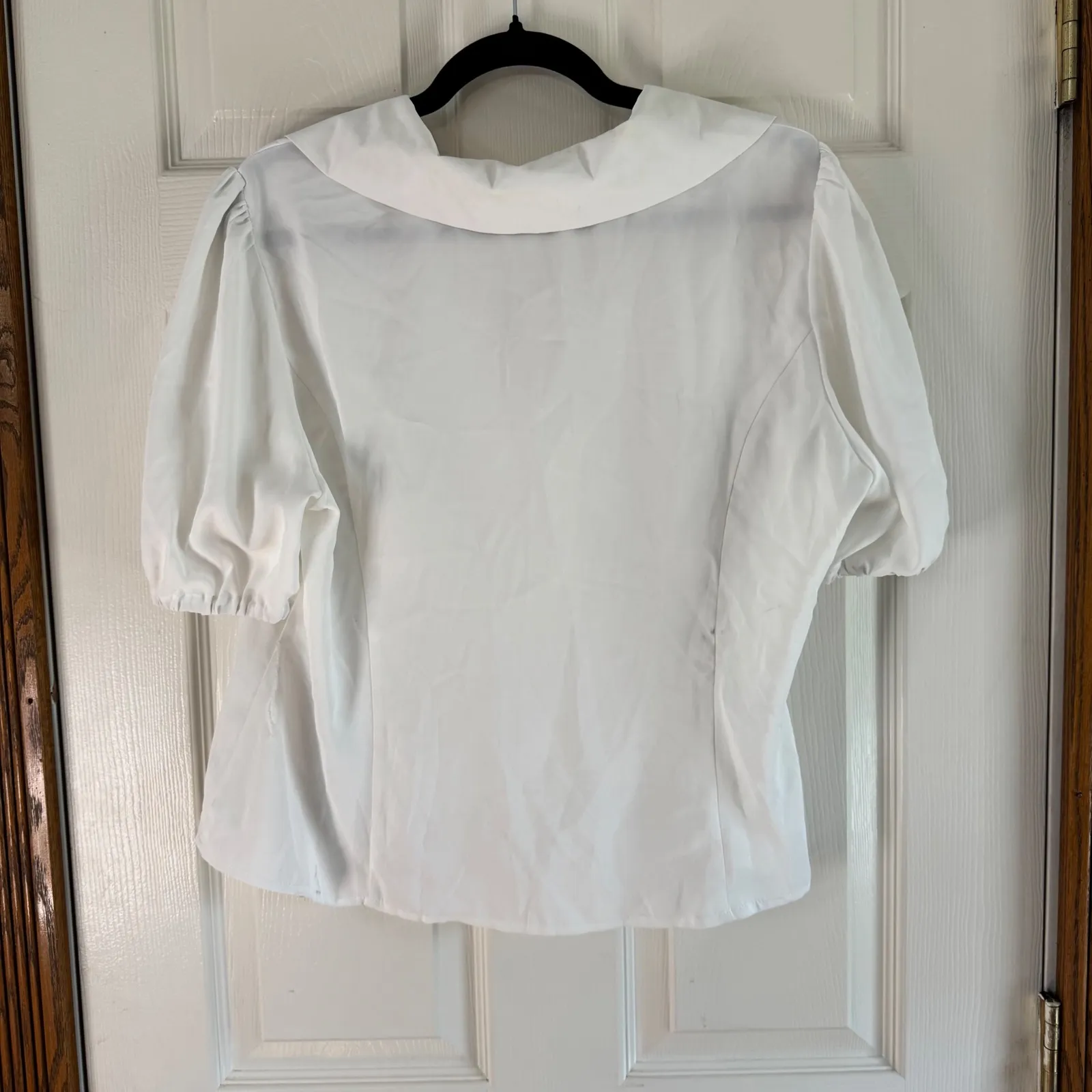 Unique Vintage White Blouse Puff Sleeve Button Front‎ Top Plus Size 1X - Image 5