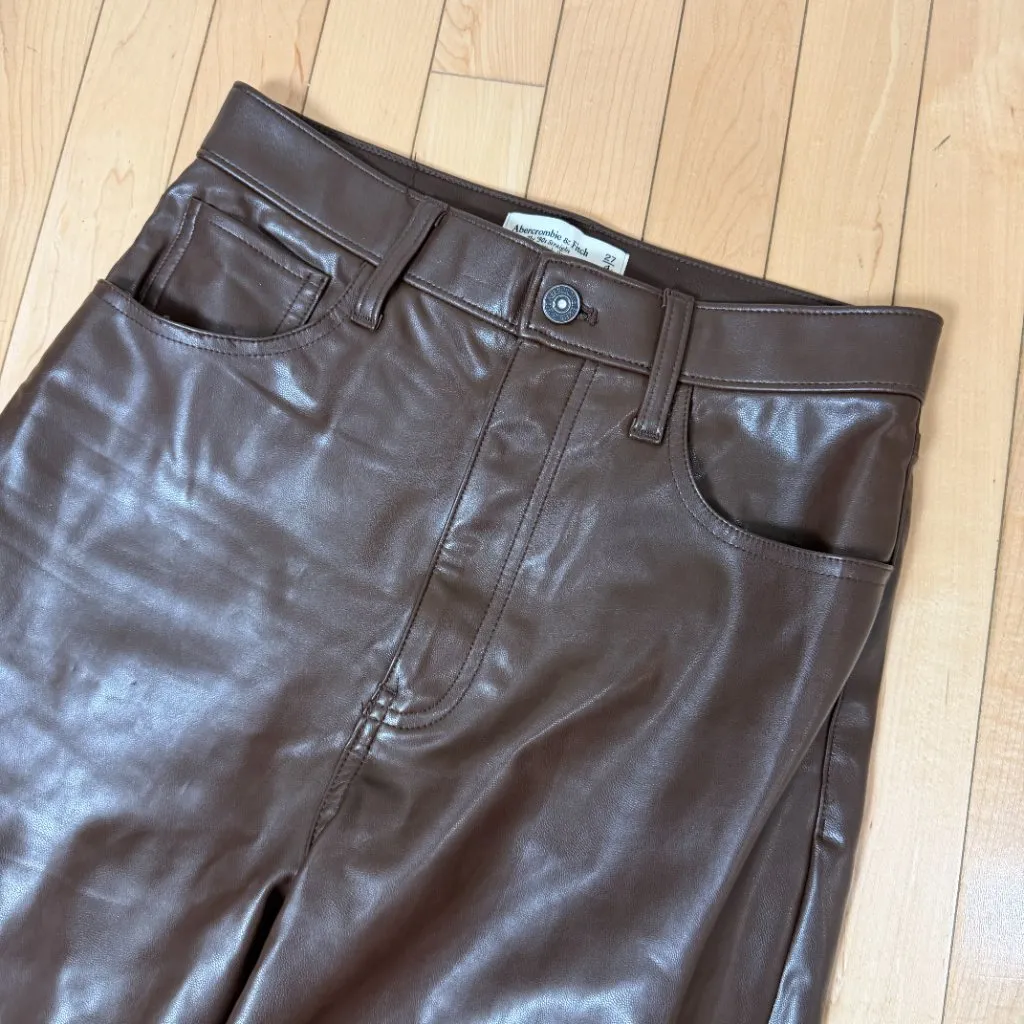 ABERCROMBIE & FITCH Brown Faux Leather 90's Straight High Rise Pants Size 27 - Image 3
