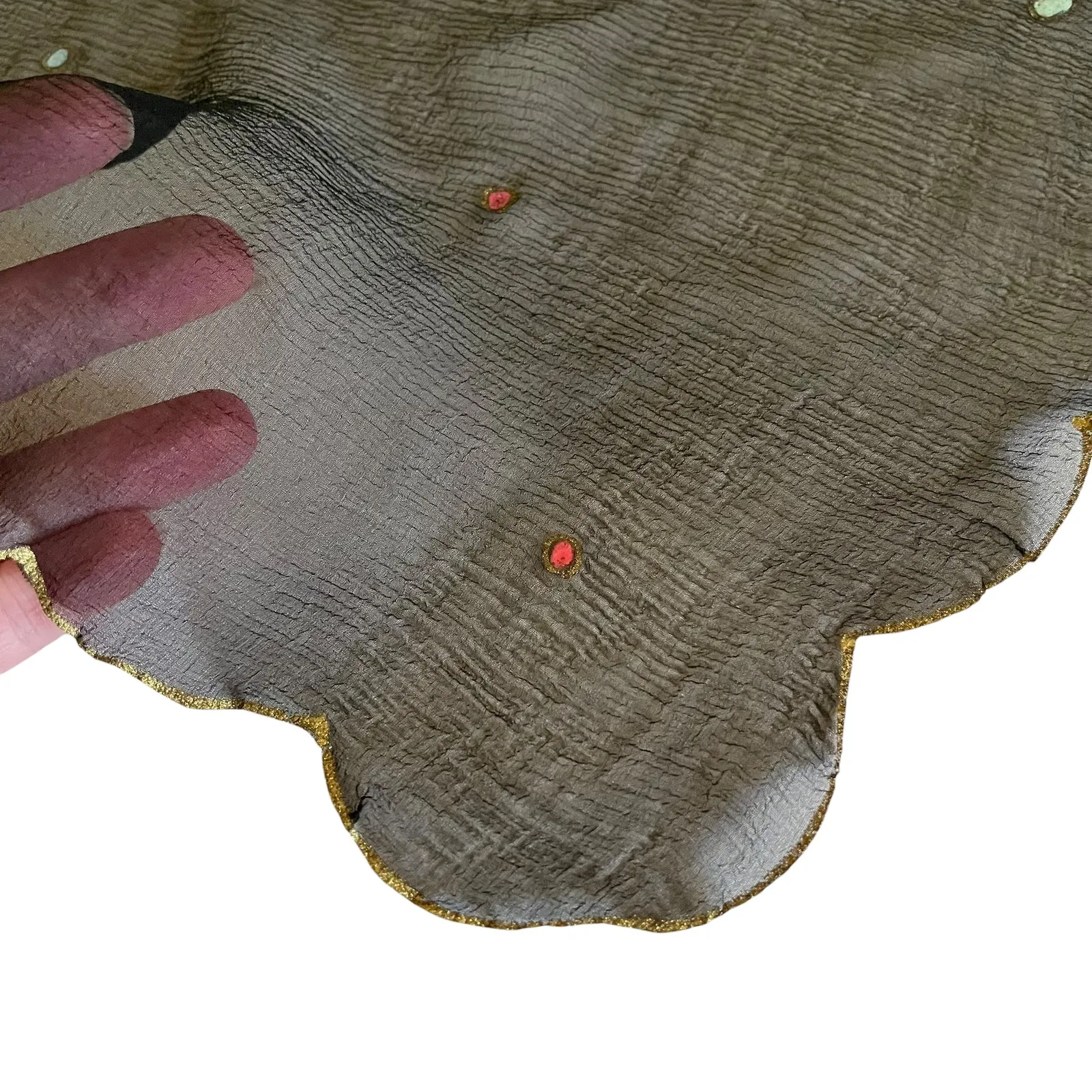 Vintage Art Deco Gilded Black Silk Chiffon Scalloped Polka - Image 5