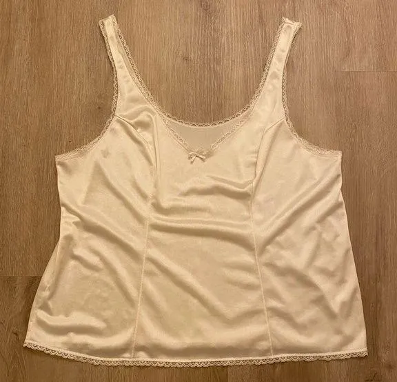 Vintage Vassarette Nylon Camisole Lingerie Top Lace Trim Ivory Size L USA Made - Image 1