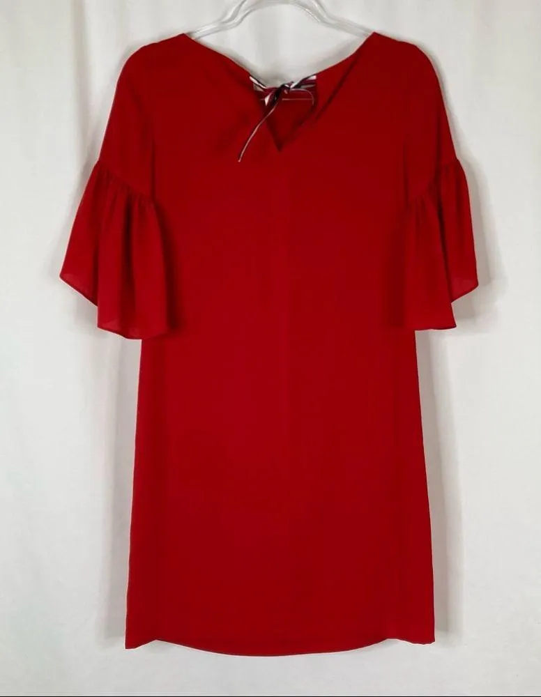 Tommy Hilfiger | Solid Red Bell Sleeve Dress Ribbon Back XXS - Image 6