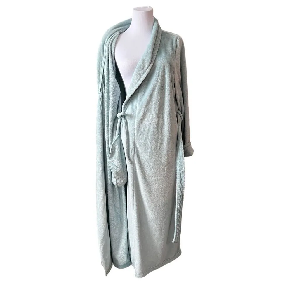 Kim‎ Rogers Blue Fuzzy Belted Adjustable Waist Bath House Robe Set Sz Large - Image 4