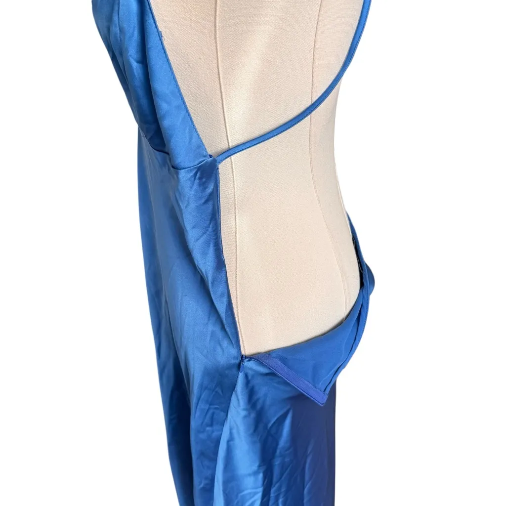 ZARA - Blue Satin Open Back Slip Dress Cobalt Midi Slip Dress Sz XL - Image 9