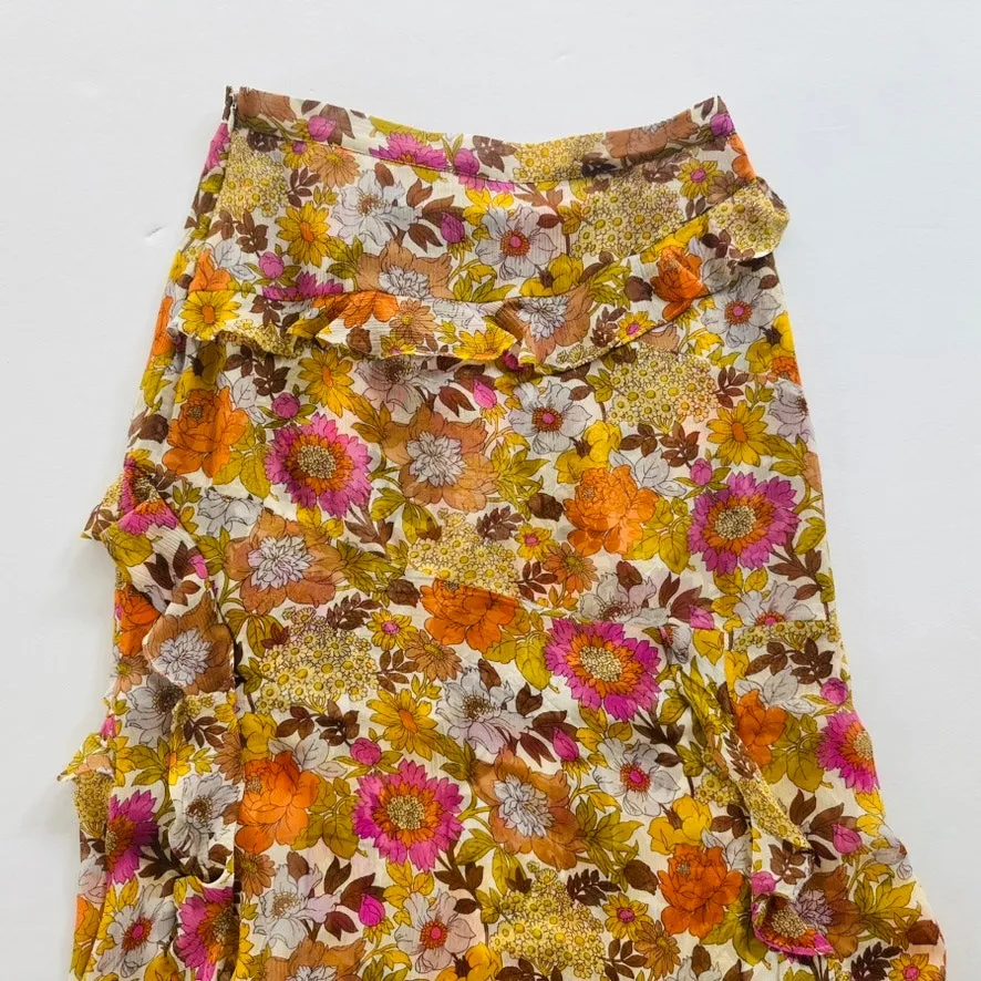Veronica Beard Eleonora Skirt Size 4 Silk Kailani Garden Orange Floral Georgette - Image 8
