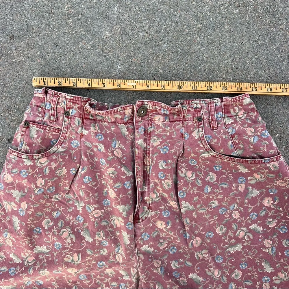 Vintage 90s Liz Wear Muted Maroon Pink Floral High Rise Pleated Mom Shorts Sz 14 - Image 4