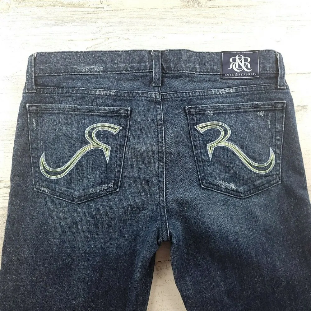 Rock Republic Stella Jeans Womens Dark Wash Low Rise Slim Straight Size 31 EUC - Image 10
