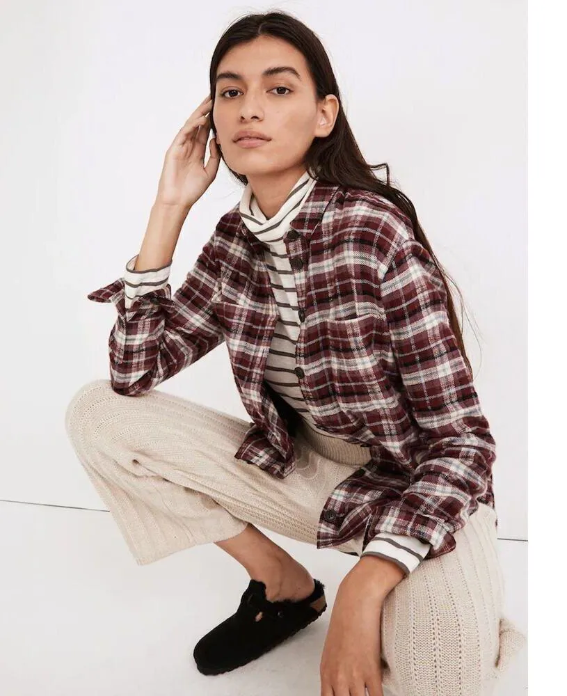Madewell Flannel Sunday Oversized Shirt Mahaska Plaid Red Gray 100% Cotton Large - Image 6