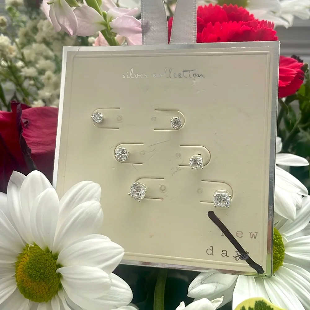 A new day Stud Earrings Sterling Silver Cubic Zirconia nickel free jewelry 3pair - Image 7