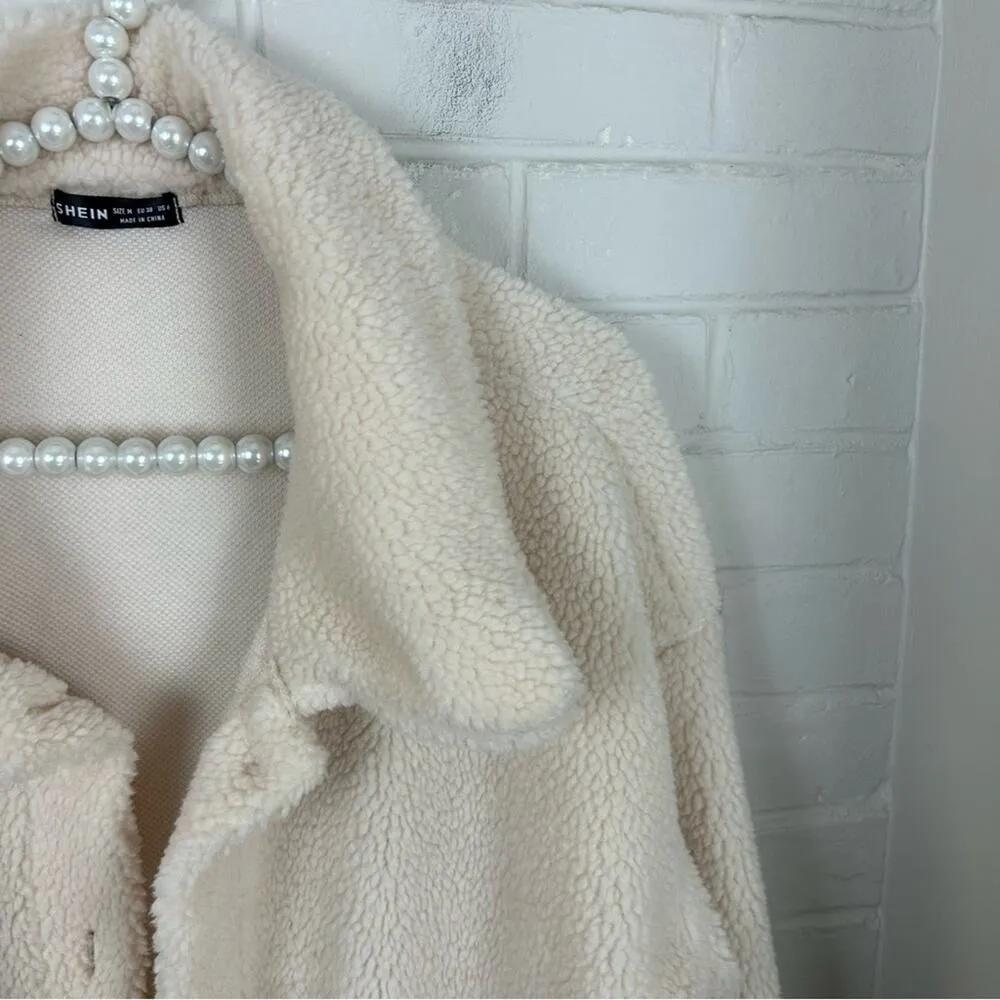 Shein Fuzzy Teddy Sherpa Texture Button Front Jacket Size M - Image 3