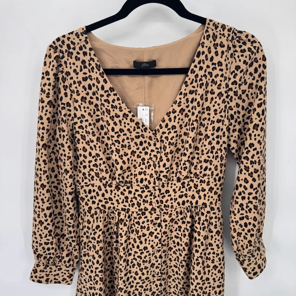 J.Crew Mob‎ Wife Button Front Dress Womens size 2 Leopard Print Polyester NEW - Image 2