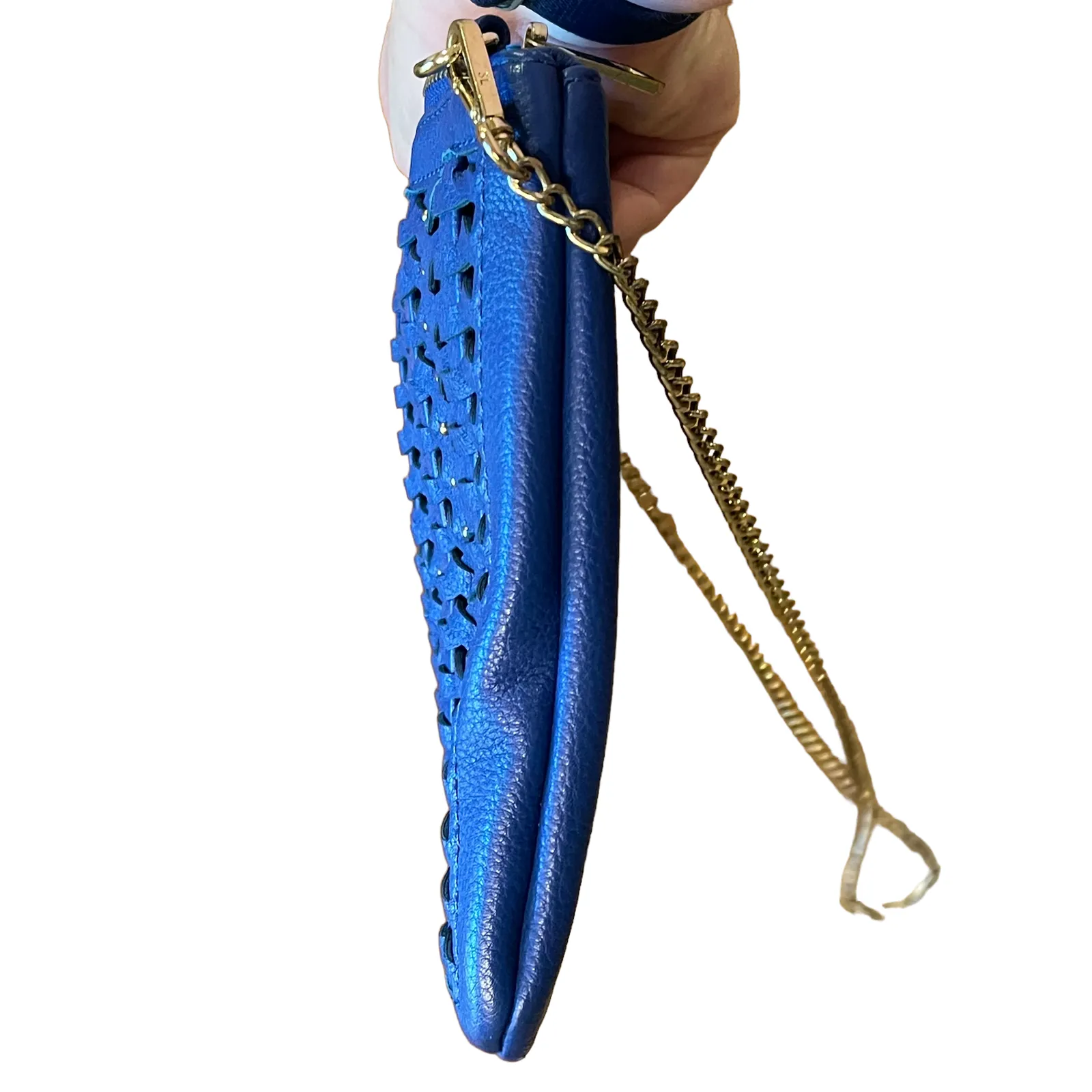 Street Level Womens Handbag Blue Weave Leather Clutch Crossbody Chain‎ Strap - Image 10