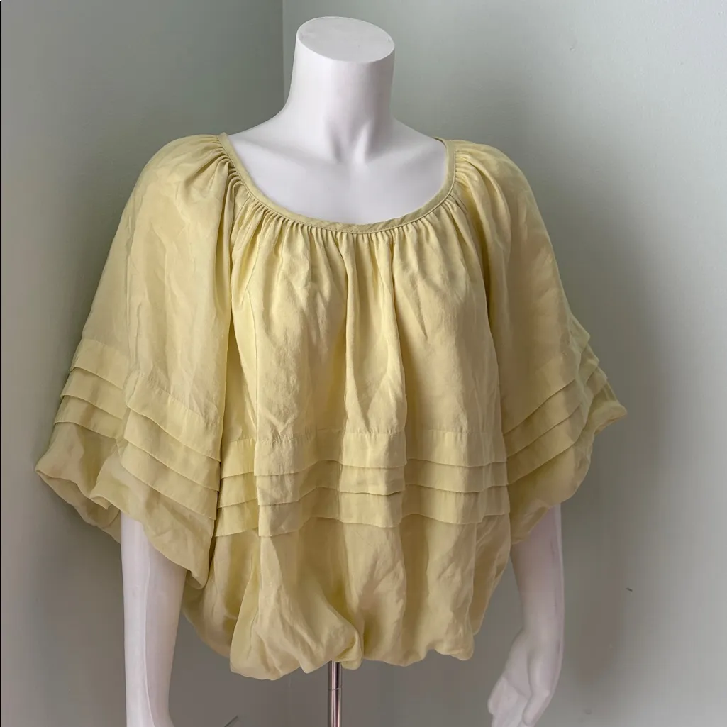 ANTHROPOLOGIE Maeve Short Sleeve Bubble Tiered Top Yellow Off The Shoulder Top L - Image 4