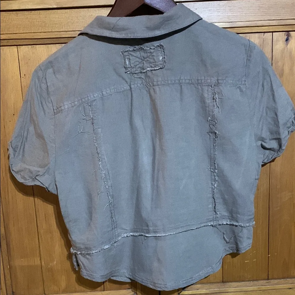 We The Free Brown Cuffed Sleeve Crop Button Down Shirt - Image 6