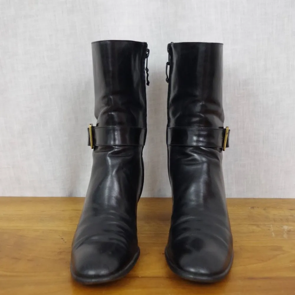 Salvatore Ferragamo Black Leather Buckle Heeled Zip UP Boots Size 8.5 4A - Image 9