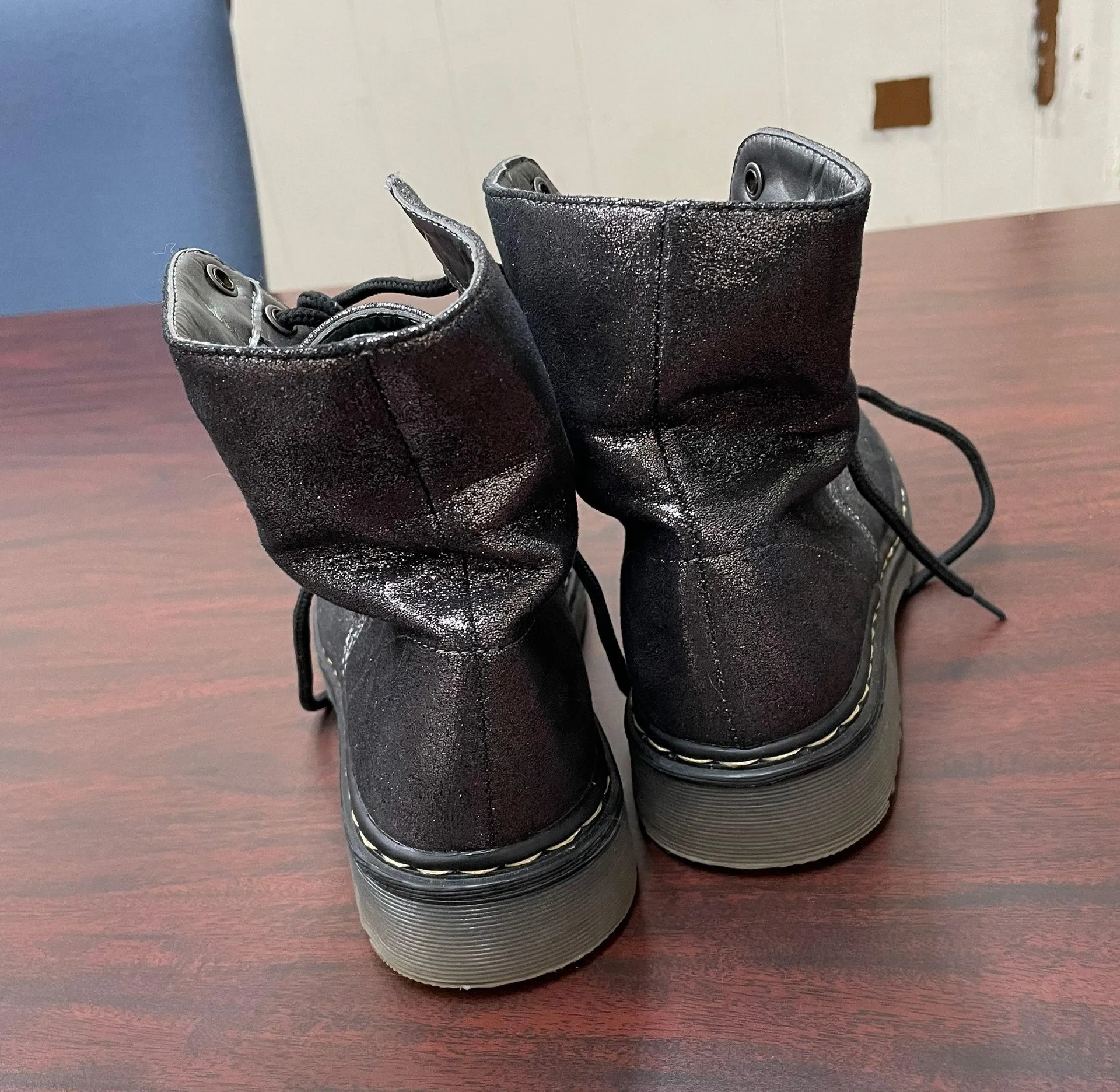 Sparkling Lace Up Combat Boots Size 6 - Image 3