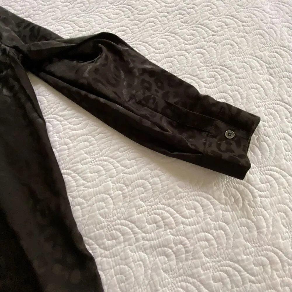 Self Esteem Blouse Black Leopard Print Long Sleeve Collared Button Front Size L - Image 6