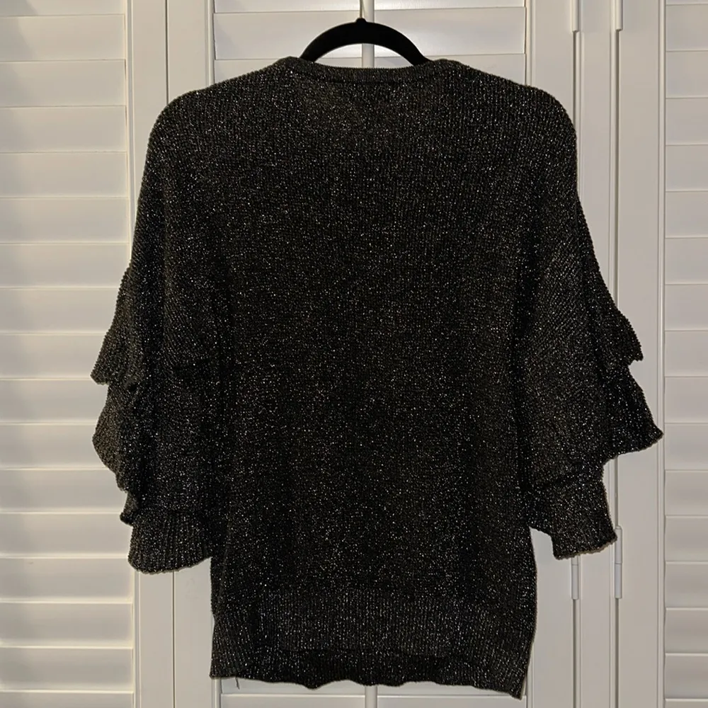 DKNY Black Silver Lurex Tulip-Sleeve Sweater M - Image 2