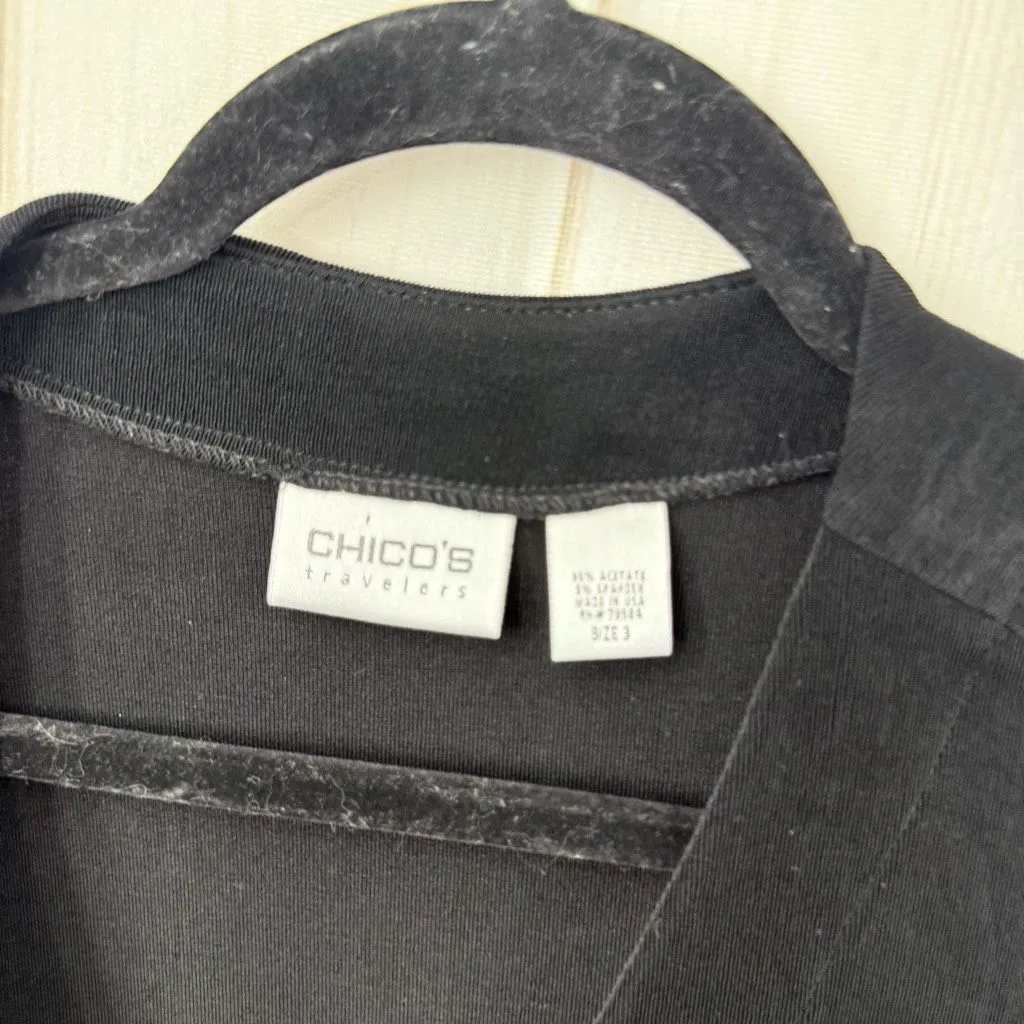 Chico’s Women’s 3 Black Fringe Cardigan Travelers Slinky Stretchy - Image 2