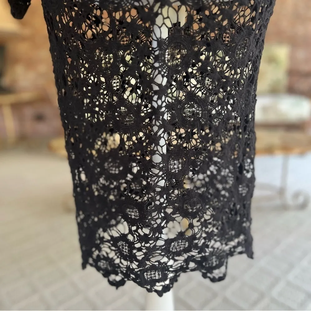 Venus Swimsuit Coverup S Black Crochet Lace Dolman Sleeve Beach Pool - Image 6