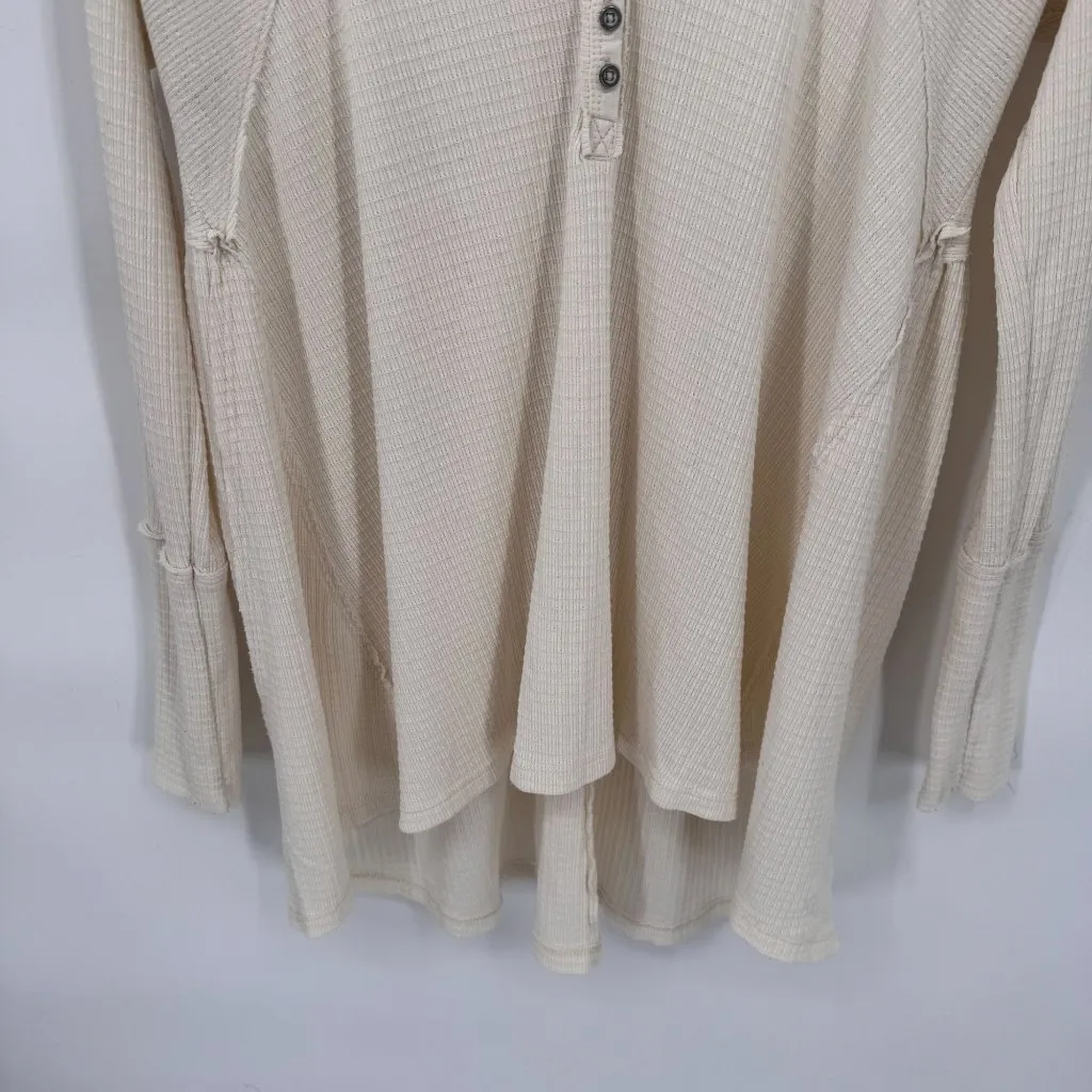 Free People‎ Citrine Henley Thermal Top Womens Small Ecru Ivory Cotton Blend - Image 3