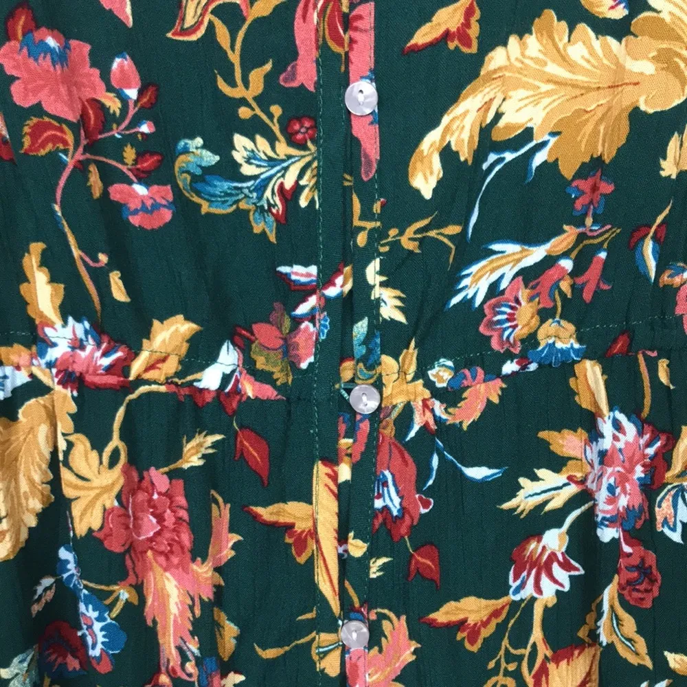 Frye Women’s Boho Floral Multi-Color Defined Waist Button-Up Long Sleeve Blouse - Image 4