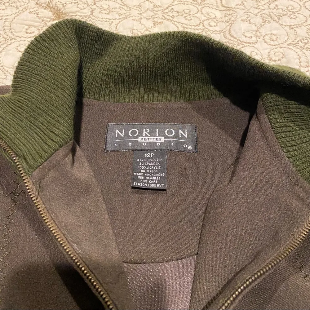 Norton Studio Zip Up Business Suit Jacket Green Size 12P - Image 7