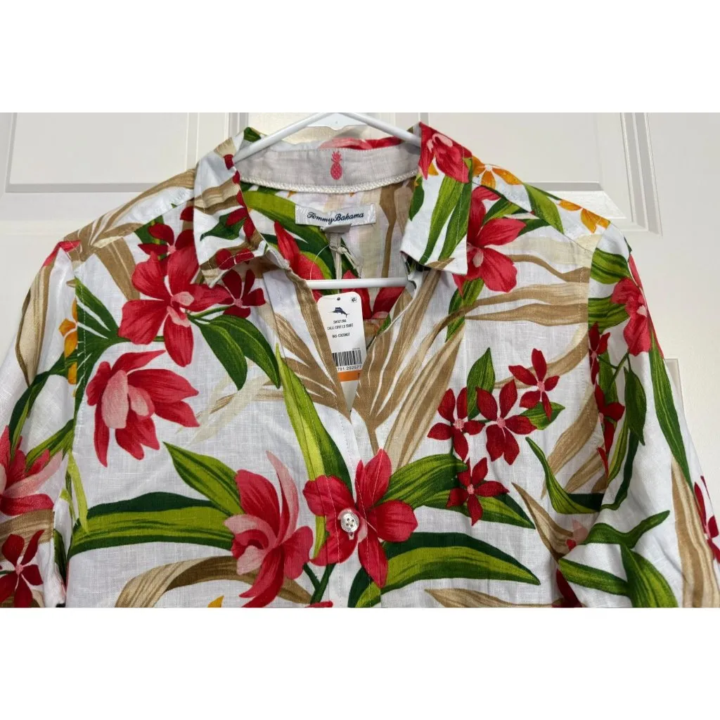 Tommy Bahama Calli Cove Linen Shirt Coconut Floral Tropical Top Women's Small S - Image 6