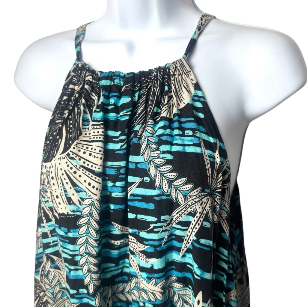Hula Bay Blue and Black Halter Tank Hawaiian Resort Vacation Luau Coastal XL - Image 3