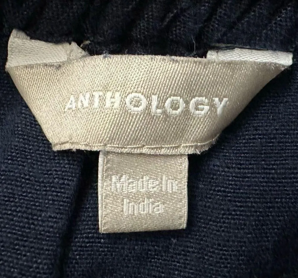 Anthology Linen Blend Navy Blue Tiered Midi Skirt Size 10 - Image 8