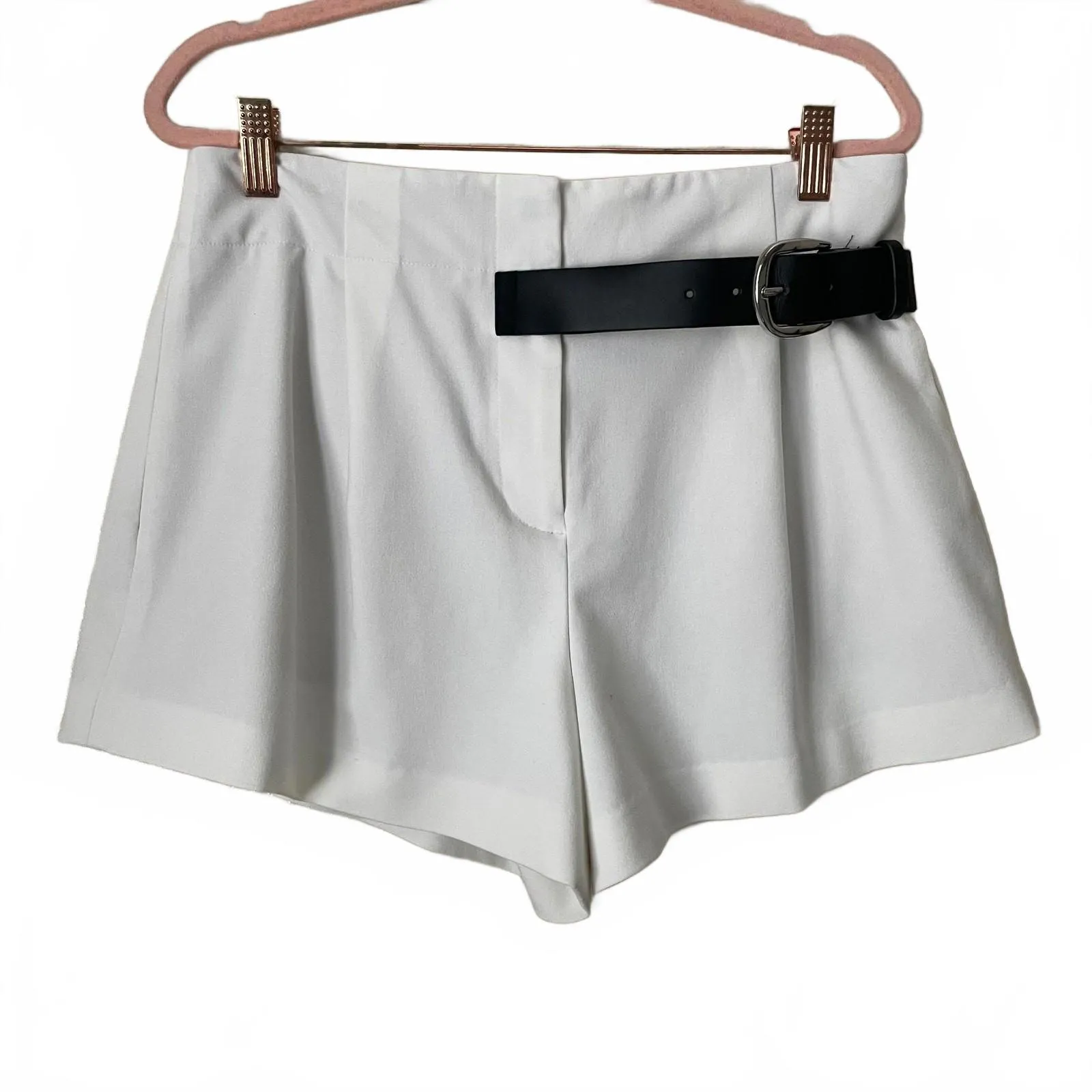 Alice + Olivia Adelina Belted Shorts Pleated Minimal White Women's Size 4 NWT - Image 3