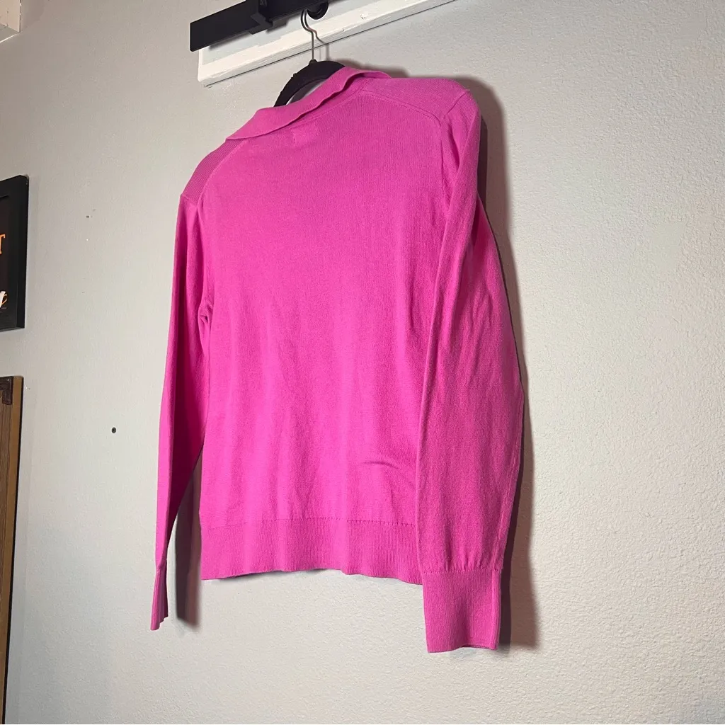 J. Crew Sweater Cotton Polo Collared Size XS Purple Pink Cotton Flaw - Image 4