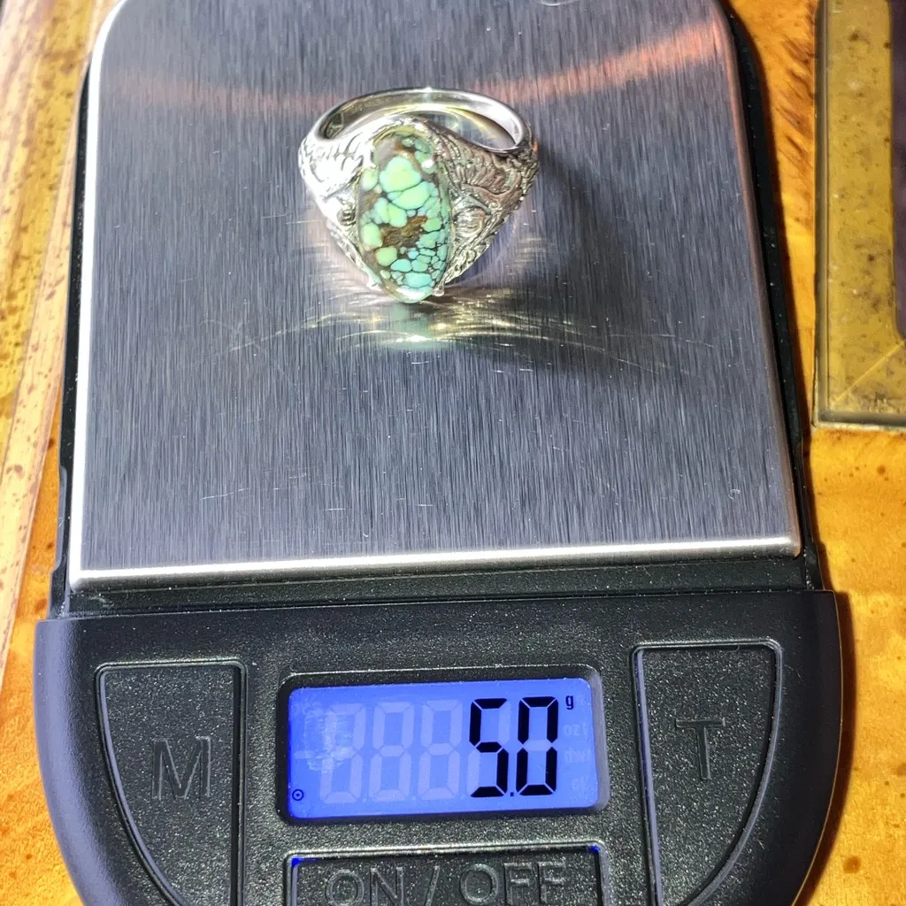 Matrix Turquoise Sterling Silver Ring Size 7 Green - Image 9