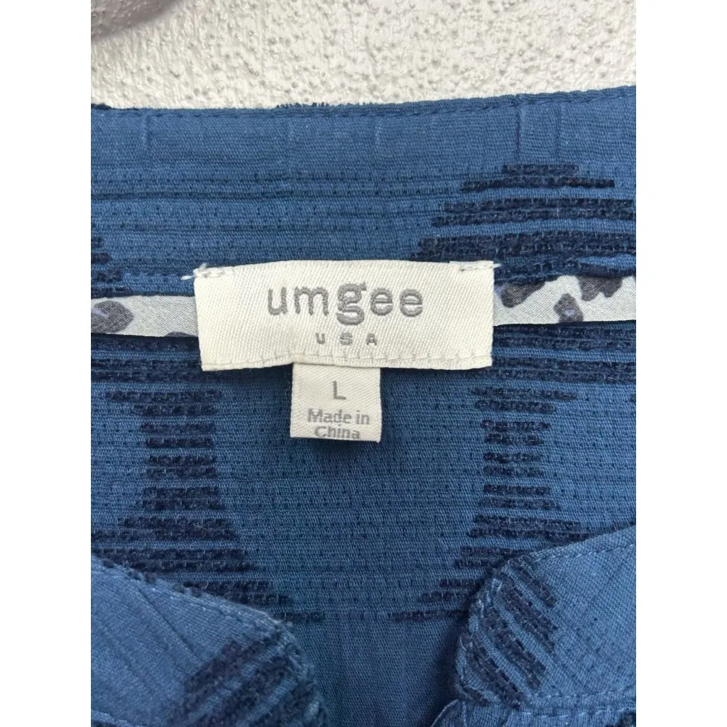 UMGEE Swiss Dot Midi Dress Size Large Balloon Sleeve Teal Milkmaid Boho Cottage - Image 5