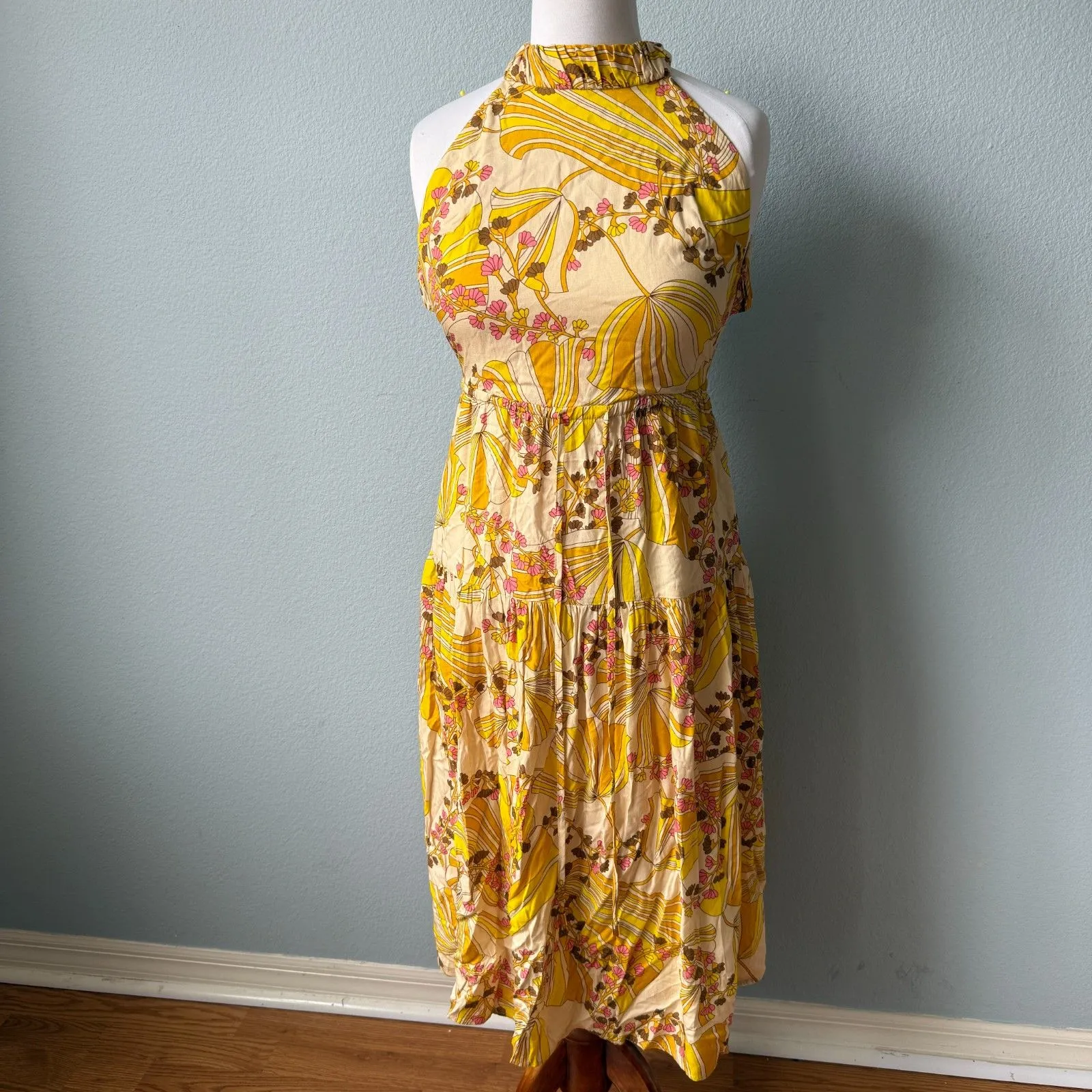 Flora Bea NYC Jaques Midi Dress Size XS Yellow - Image 2