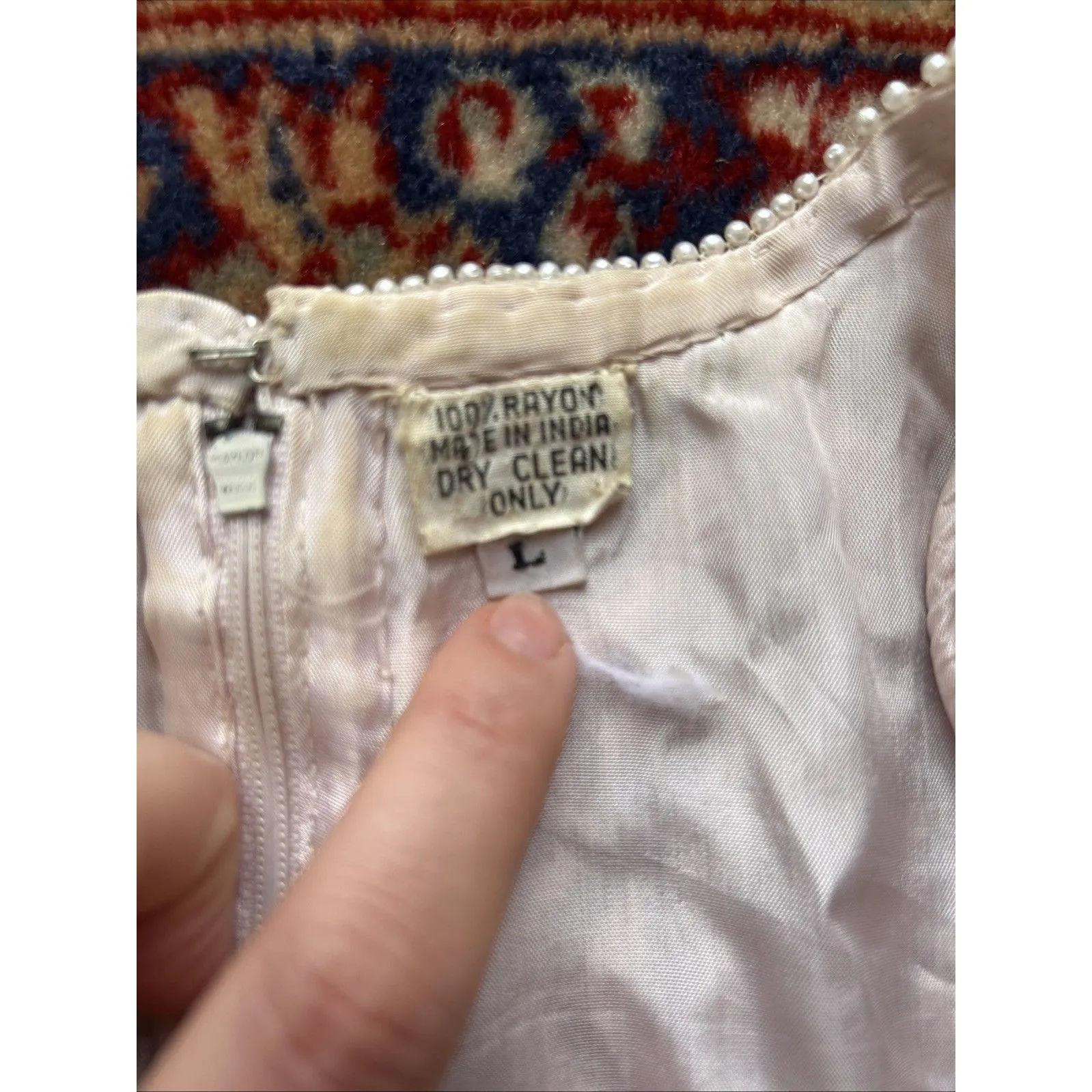 Vtg Lawrence Kazar Lace Maxi Dress Pink Beaded Sequin Cocktail Evening Large NYE - Image 5