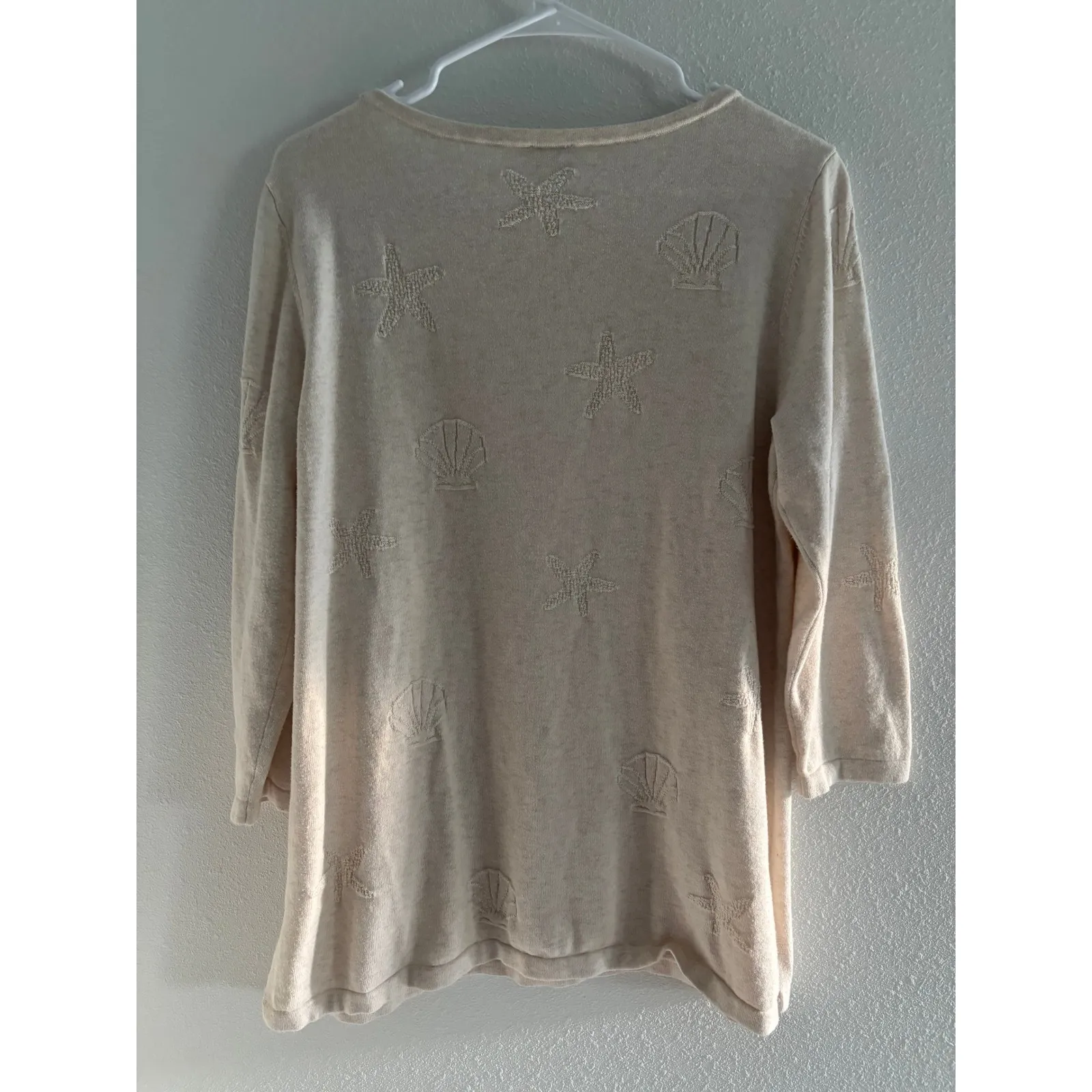 Talbots Sweater Women Large Cream Cotton Seashell Nautical Preppy Coastal Beachy - Image 2