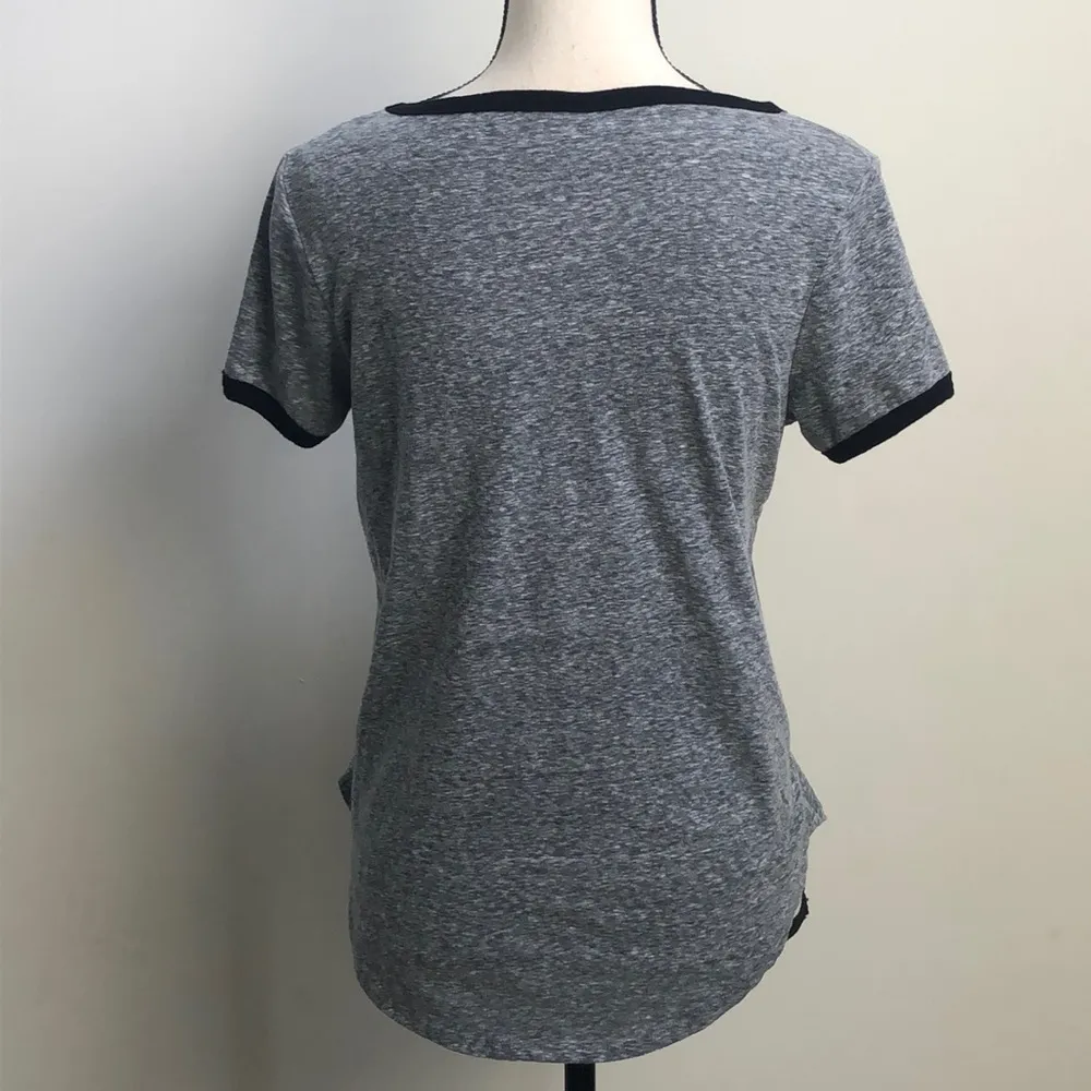 Mickey Mouse Distressed Gray Ringer Tee Sz L - Image 2