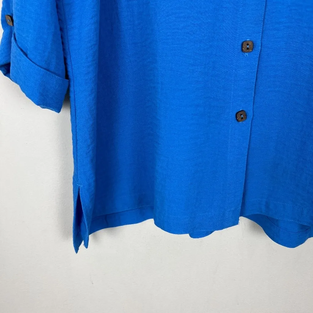 John Mark Tunic Top Womens Large Blue Button Back Collared Shirt Lagenlook Artsy - Image 5
