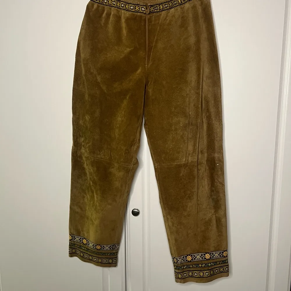 Vintage 1970s Suede Bagatelle Folk Cottage core Pants - Image 12