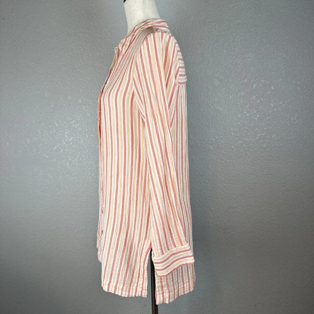 Soft Surroundings Escambia Gauze Tunic Shirt Size XS Orange White Stripe Cotton - Image 5