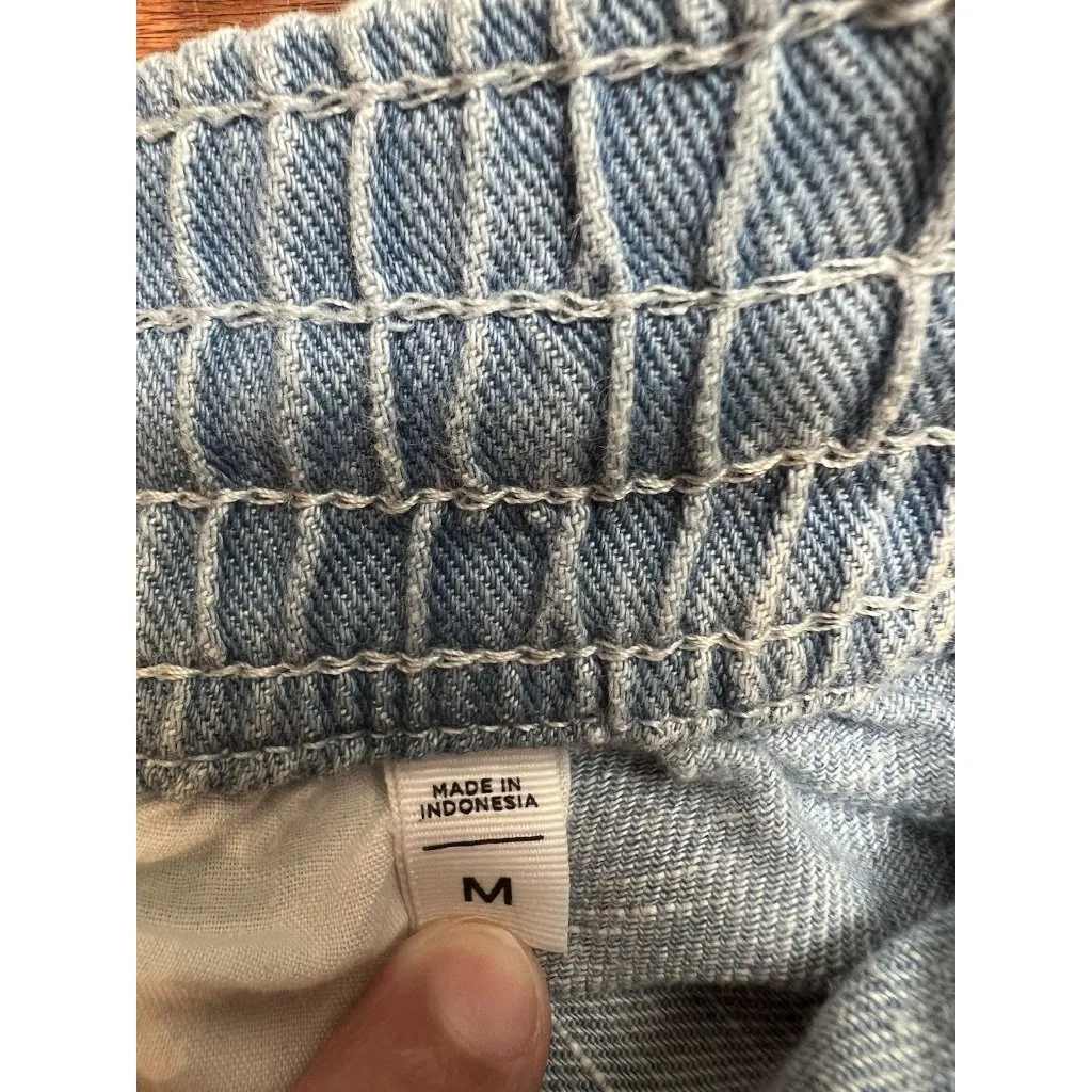 Loft Wide Leg Linen Cotton Cropped Jeans Size Medium Light Wash Drawstring - Image 4