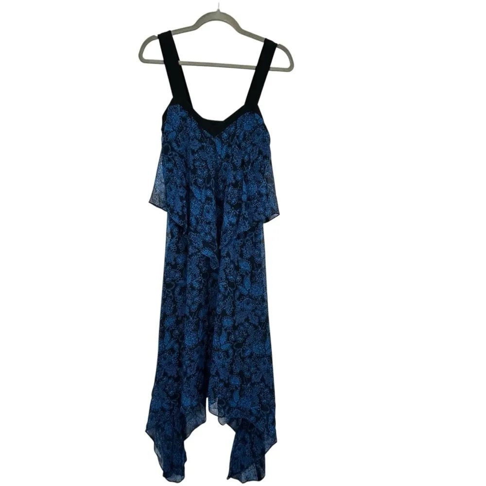 Derek Lam 10 Crosby Blue Floral Silk Asymmetrical Two-Tier Cami Dress Women’s 2 - Image 10