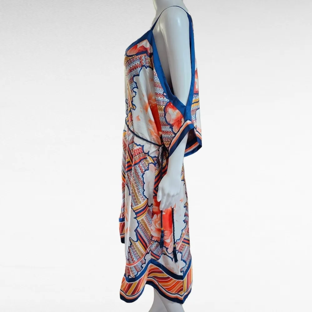 Rachel Rachel Roy Orange & Blue Floral Handkerchief Hem Belted Dres Size XL - Image 3