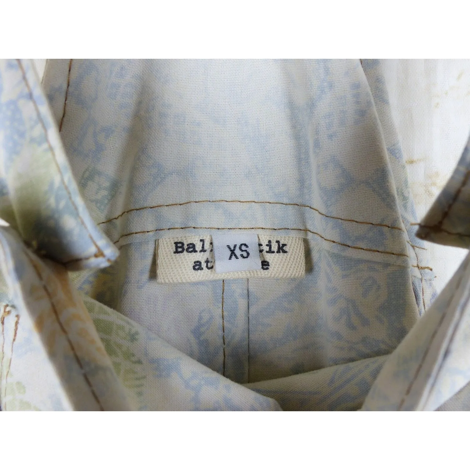 Boho Printed Shortall Women XS Ivory Blue Floral Paisley Bali Batik Home Cottage - Image 10