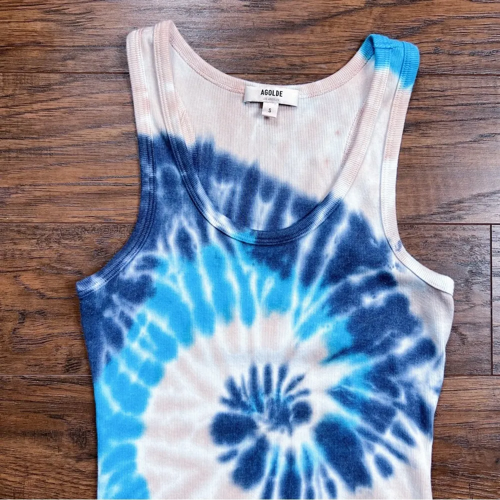 AGOLDE • Rib Tank Bodysuit turquoise blue tie dye Rewind swirl - Image 3