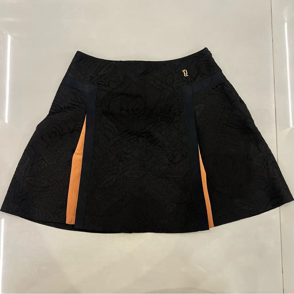 Galliano Rose Petal Embossed Flare Mini Skirt Black Size 2 - Image 6